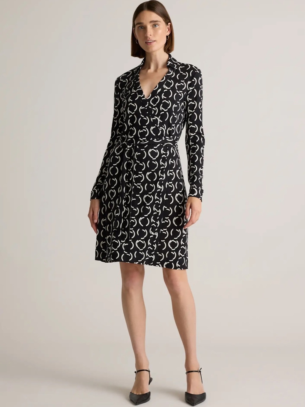 Quince 100% Silk Jersey Mini Wrap Dress Black + white Womens size M